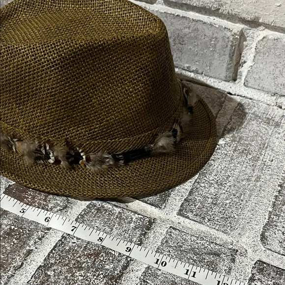 Brown Fedora Hat with Feather Band - Picture 6 of 16